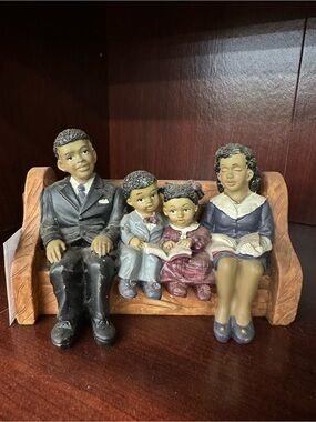 Vintage Black Family Church Pew Figurine Reading Bible Sunday Service Décor